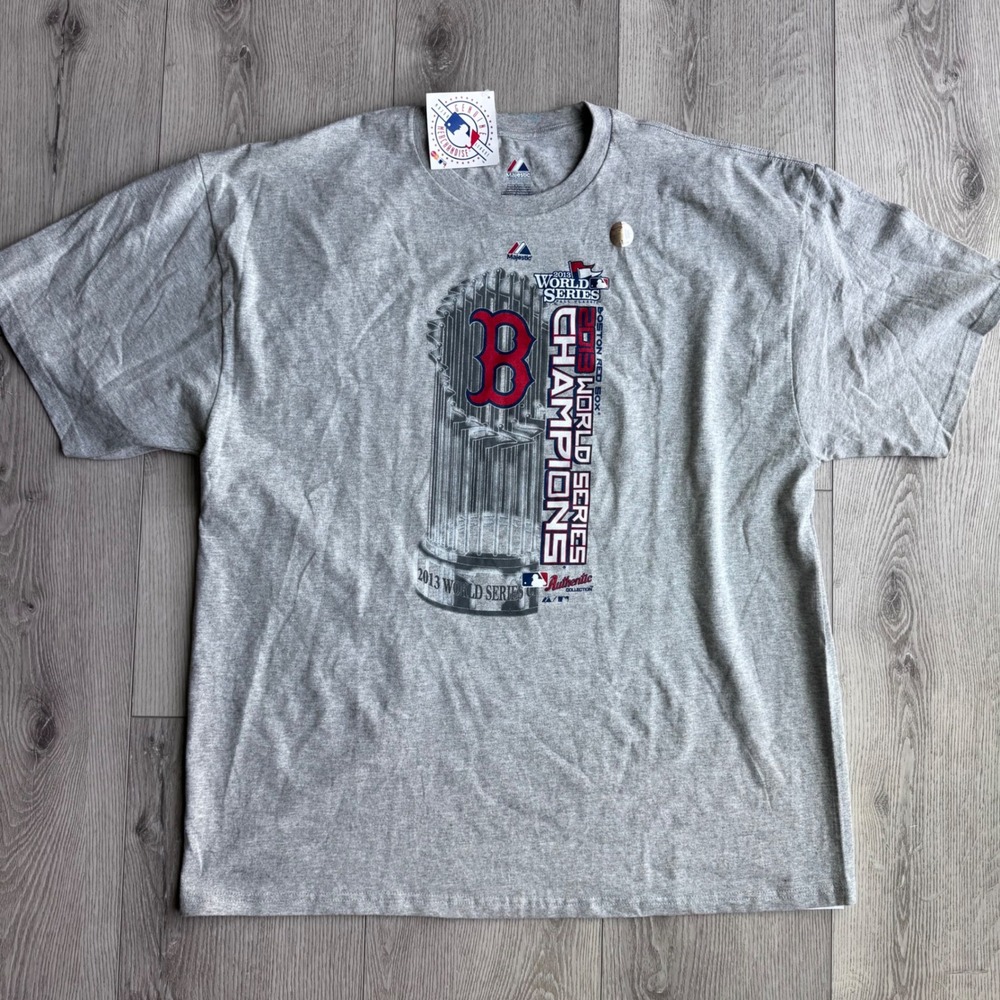 Majestic Boston Red Sox 2013 World Series Champions T-Shirt Gray Mens 2XL NWT